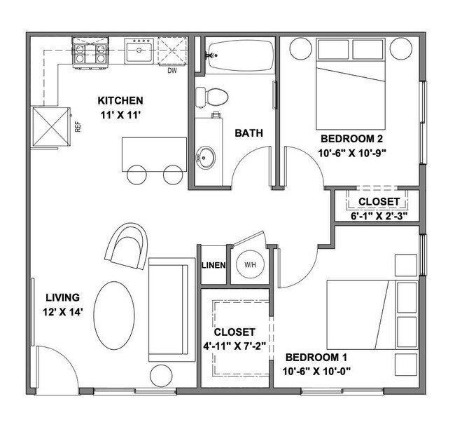 Two Bedroom One Bath 117 117 floor plan
